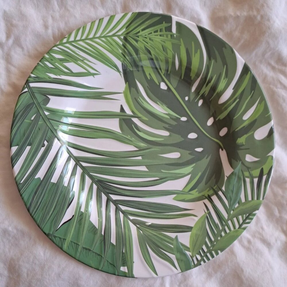 Fitz and Floyd Tropical Fun Melamine Leaf & Blue Pattern Salad Plate, 9.25-inch